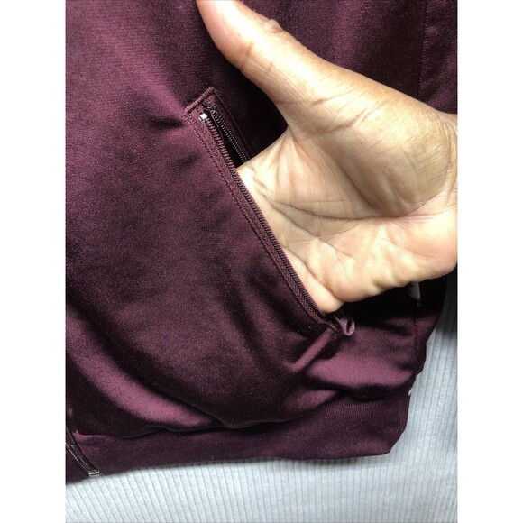 Adidas Women’s Jacket Size Small Burgundy White 3 Stripe Zip Pockets Athletic - Picture 6 of 16